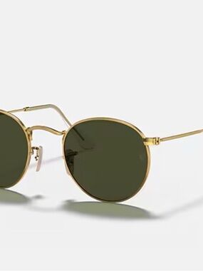 Ray-Ban Gold Frame with Dark Green Lenses Round Sunglasses